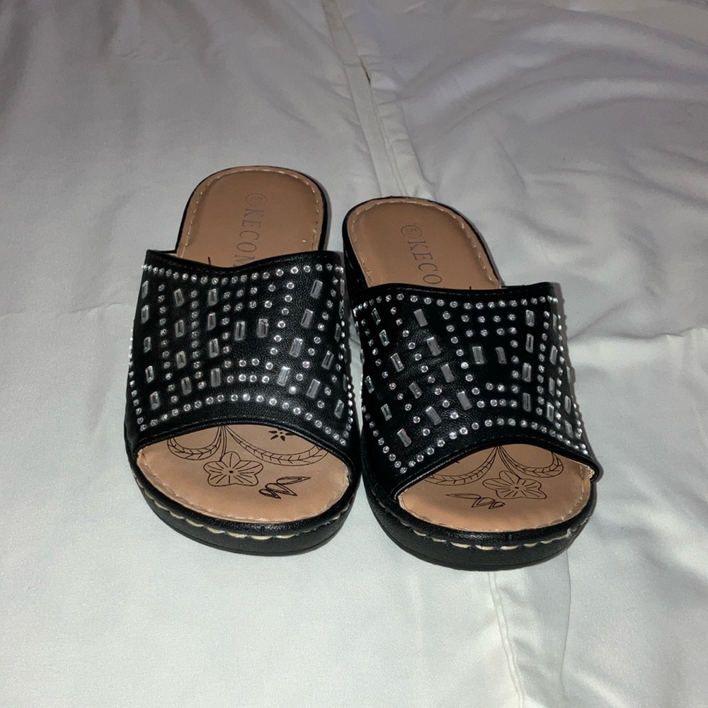 Black Studded Women's Slide Sandals